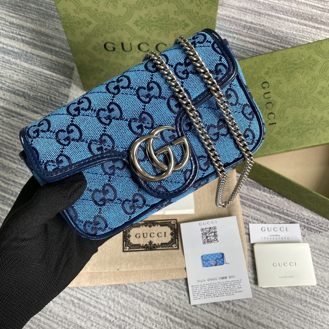 Gucci GG Marmont Matelasse Super Mini Shoulder Bag 476433 Blue